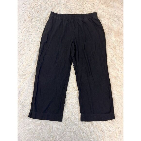 Old Navy Womens XL Black High Rise Wide Leg Linen  Blend Elastic Pull On Pants - Picture 1 of 10